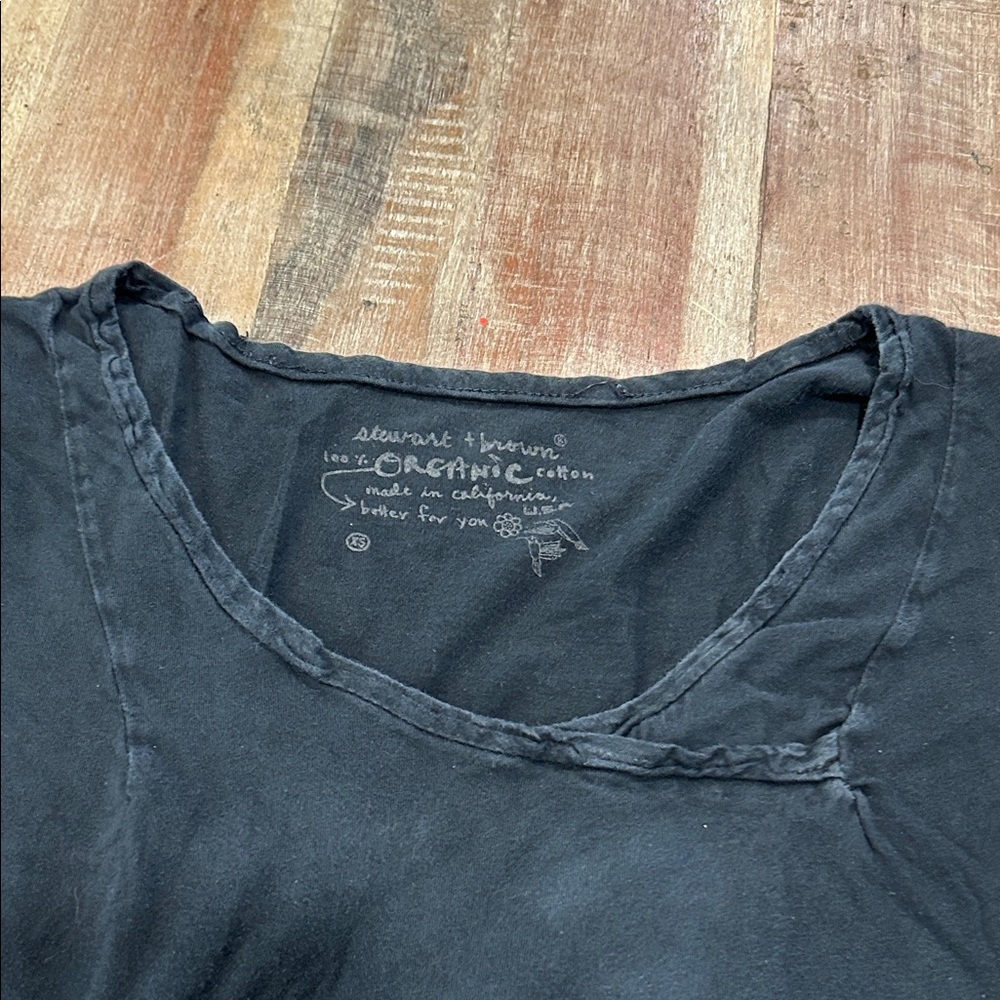 Vintage Stewart + Brown Black Short Sleeve Tee with Rounded V-Neck - Picture 2 of 5